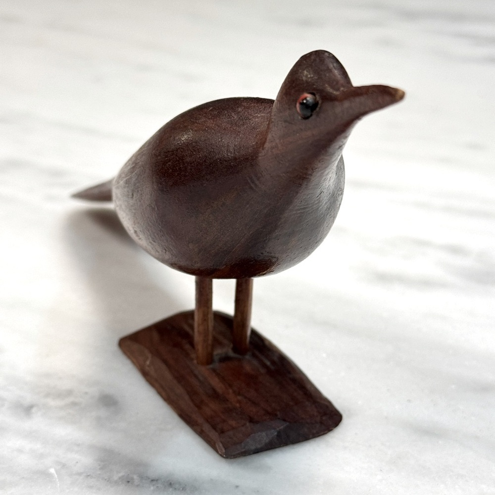 Vintage Carved Solid Wood Bird Glass / Beaded Eyes Mid Century Modern - Picture 3 of 8